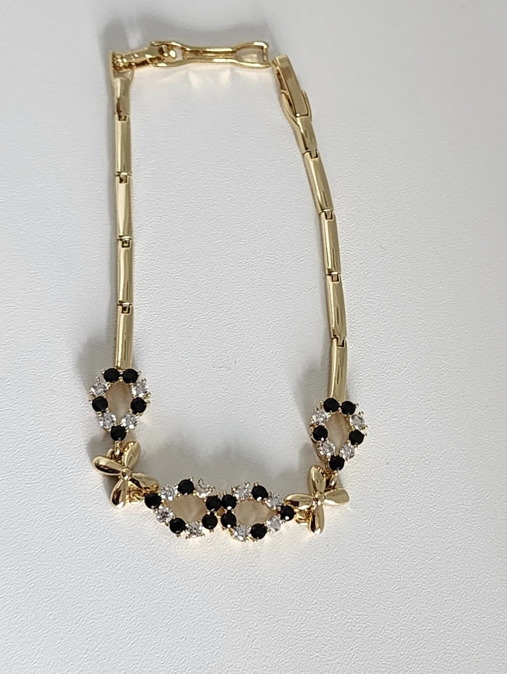 Gold Plated Bracelet Black Crystal Flower Dainty Elegant Jewelry 7